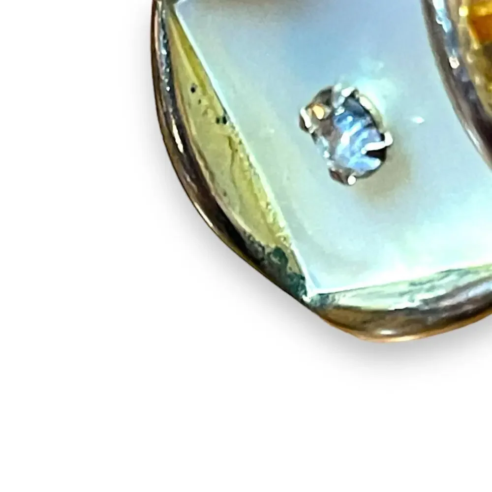 Vintage Cufflinks and Tie Bar Gold Tone Mother of Pearl Rhinestone Wave Edge